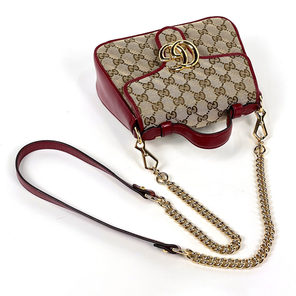 Gucci GG Marmont Handbag, 2-Way Chain Shoulder Bag, Double G Canvas, Red/Beig... - Picture 7 of 9